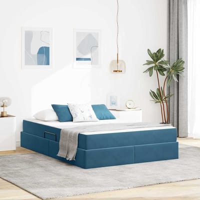 vidaXL - Opbergbed - met - matras - Donkerblauw - 140 - x - 200 - cm - Fluweel