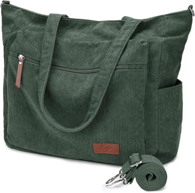 Grote corduroy schoudertas voor dames - Lichtgewicht casual crossbody handtas met rits voor werk en reizen