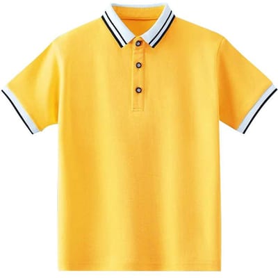 Schooluniformen, kinderkleding, zomer T-shirts met korte mouwen, katoenen jongens poloshirts, middelgrote en grote gestreepte kinderpoloshirts 160cm yellow