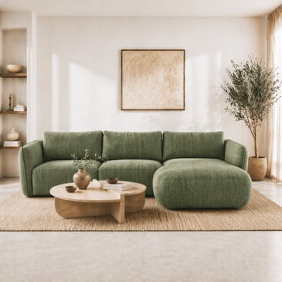 Dimehouse Hoekbank ronde lounge olijfgroen velvet structuurstof Dwayne - rechts - Velvet - Modern - 278 x 177 x 80 xm