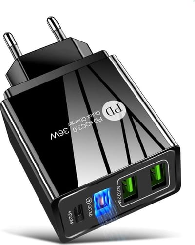 DrPhone HALO6 DELUXE - 20W 4 USB Poorten Snel Lader – USB-C PD 3.0/ Qualcomm 3.0 - Thuislader- Oplader 5V 3A / 9V 2.2A - Universeel – Zwart