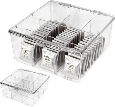 Organizer voor theezakjes en koffiezakjes, opbergbakjes voor keukenkastjes en werkbladen, 22.9 x 23.5 x 10.5 cm, ideaal voor thee en koffie opslag