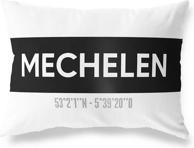 Tuinkussen MECHELEN - LIMBURG met coördinaten - Buitenkussen - Bootkussen - Weerbestendig - Jouw Plaats - Studio216 - Modern - Zwart-Wit - 50x30cm