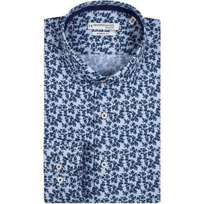 Giordano Overhemd Row Cutaway Mini Flowers Fine Twill Licht Blauw-Navy / male