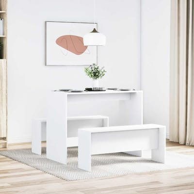 vidaXL - 3-delige - Eettafel - en - bankenset - bewerkt - hout - wit