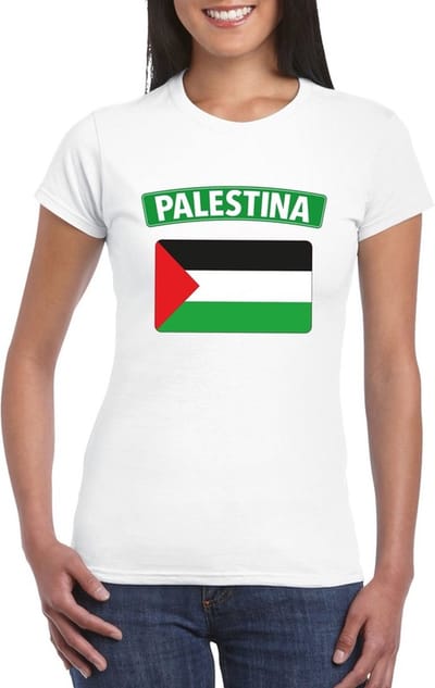 Vlag Palestina t-shirt - wit - met vlag van het land print - voor dames - korte mouwen - supporters S