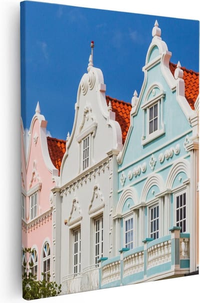 Artaza Canvas Schilderij Kleurrijke Gevels - 40x50 cm - Muurdecoratie Curacao - Wanddecoratie Caribisch - Kamer Accessoires
