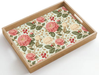 Dienblad hout 50x35 cm - Schootdienblad - Klassiek - Botanisch - Veelkleurig - Borrelplank rechthoek - Plateau dienbladen