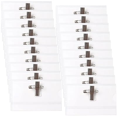 Dailygoods- Naambordjes 20 stuks - Kunststof Naamplaatjes - Transparante ID-hoes - Duurzaam/Scheurvast - Clip/Safetyspeld - 90 x 56 mm
