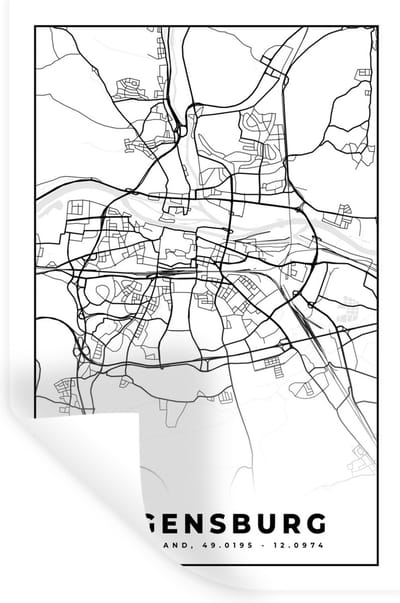 Muurstickers - Sticker Folie - Regensburg - Kaart - Stadskaart - Plattegrond - 20x30 cm - Plakfolie - Muurstickers Kinderkamer - Zelfklevend Behang - Zelfklevend behangpapier - Stickerfolie