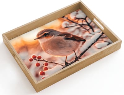 Dienblad hout 40x30 cm - Schootdienblad - Vogel - Tak - Winter - Dieren - Sneeuw - Borrelplank rechthoek - Plateau dienbladen