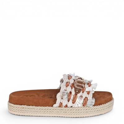 Mou Monoband Rope Sandal Fringes Slippers - Dames - Bruin - Maat 38