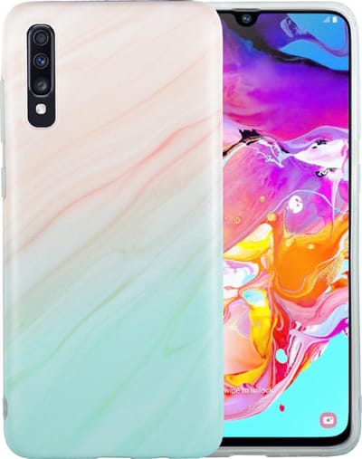 Samsung Galaxy A70 Marmer Case | Back Cover | TPU Telefoonhoesje | Oranje & Groen