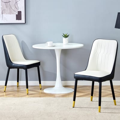 MODFU Eetkamerstoel set van 2, PU kunstleer zwart-wit, metalen poten, ergonomische rugleuning