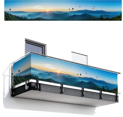 Balkonscherm 500x85 cm - Balkonposter Luchtballonnen - Bergen - Zonsopgang - Landschap - Balkon scherm decoratie - Balkonschermen - Balkondoek zonnescherm