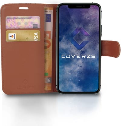 Coverzs bookcase geschikt voor Samsung Galaxy A71 hoesje bookcase - Bruin - Leer hoesje boek geschikt voor Samsung Galaxy A71 - Leren bookcase hoes geschikt voor Samsung Galaxy A71 hoesje met pasjeshouder - telefoonhoesje met ruimte voor pasjes