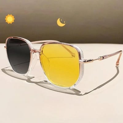 Lunettes Photochromiques à Monture Large à Vision Nocturne Mode pour Conducteurs Sports d'Extérieur Sortie Protection Oculaire Monture Complète Lunettes 0 yellow