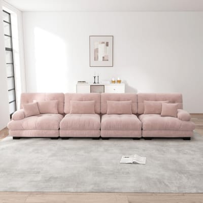 Intebiki Grote U-vormige Hoekbank - 4 zits - Ultrazachte, wolkachtige bank met hoogwaardige schuimvulling - Moderne woonkamerbank - Luxe chenille stof - Drukbestendig en duurzaam - 406x77x81 cm – roze suède