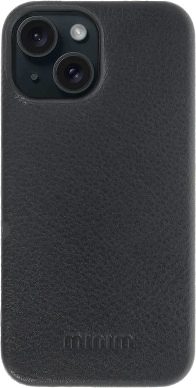 Minim Hoesje Echt Leer Geschikt voor Apple iPhone 15 - Lederen Back Cover - Zwart