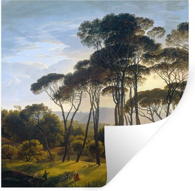 Muurstickers - Sticker Folie - Italiaans landschap met parasoldennen - Kunst - Oude meesters - 100x100 cm - Plakfolie - Muurstickers Kinderkamer - Zelfklevend Behang XXL - Zelfklevend behangpapier - Stickerfolie