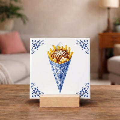 Delftsblauw Tegeltje 11x11 Friet met Saus – Keuken Decoratie Cadeau