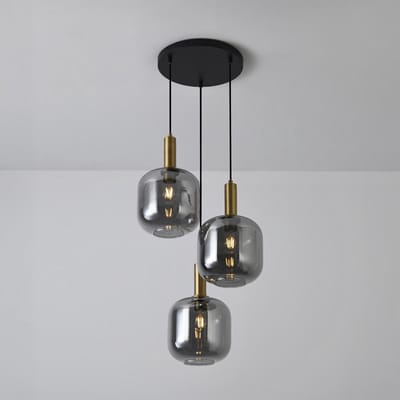 Lusenz - Hanglamp eettafel - 3 lichts Smoke glas - Design hanglamp - E27 Fitting - Dimbaar - Zwart - Voor Eetkamer, gang, woonkamer, slaapkamer - Hoogte verstelbaar - Moderne hanglamp