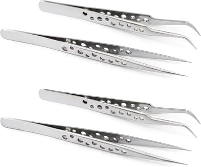 Precisie Pincet Set - Modelbouw Pincetten - Fijn Mechanisch Werk - Antistatisch Roestvrij Staal - 4 Stuks - Zilver