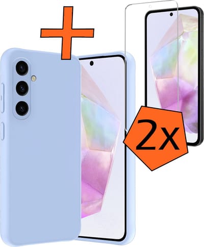 Hoes - Met 2x Screenprotector - Geschikt voor Samsung Galaxy A35 - Sterk & Shockproof - Back Cover - Siliconen Case - Telefoon Hoes - Lichtblauw
