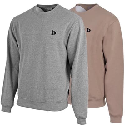 2-Pack Donnay - Fleece sweater ronde hals (Dean) - Sporttrui - Heren - Silver-marl/Taupe-grey (726) - maat S