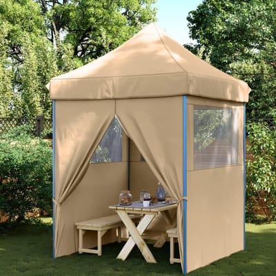 Opvouwbare Partytent - Tuinpaviljoen Gazebo - Feesten en Evenementen - Met 4 Zijwanden - 200 x 200 cm - Beige