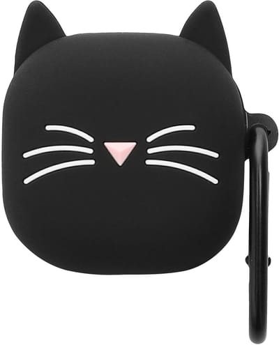 kwmobile Hoes geschikt voor Samsung Galaxy Buds FE - Siliconen cover voor oordopjes in zwart / wit - Kat design