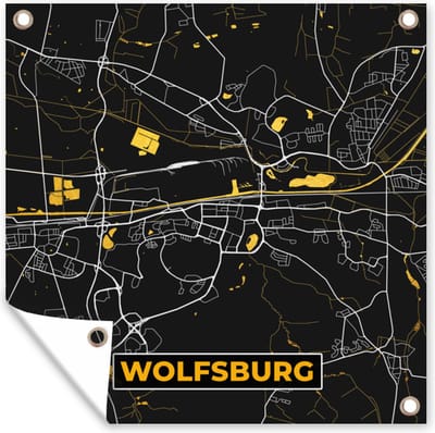 Tuin poster Stadskaart – Plattegrond – Duitsland – Goud – Wolfsburg – Kaart - 200x200 cm - Tuindoek