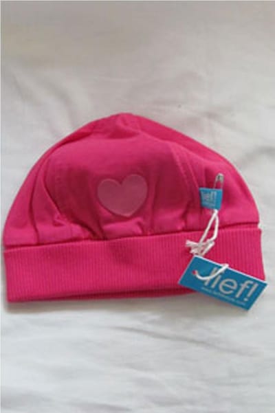 Lief! muts fuchsia roze met roze hart size 1