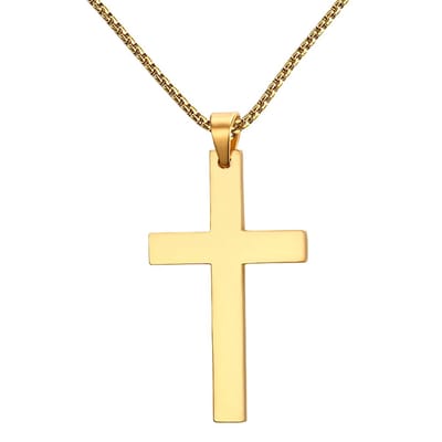 Fako Bijoux - Ketting Met Kruisje DLX - Kruis - 30x53mm - Stainless Steel - RVS - Staal - Goudkleurig