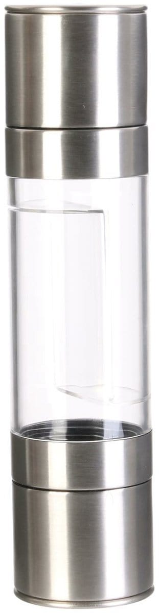 Cook Concept Pepermolen/zoutmolen met dubbel reservoir - rvs metaal - zilver - 22 cm - kruidenmolen - kruiden vermaler