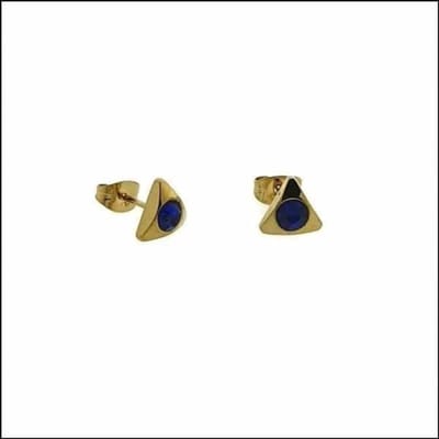 Aramat Jewels | Oorbellen | Driehoek Zirkonia Oorbellen staal | Goudkleurig / Donker Blauw | |8mm | Staal | Kinderen, Volwassenen | Verkleurd niet