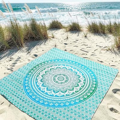 Lindian style - XL strandlaken - Tweepersoons strandlaken - - Polyester - XL strandkleed - Groen/Blauw - dun strandkleed - Mandala Tweepersoons strandkleed