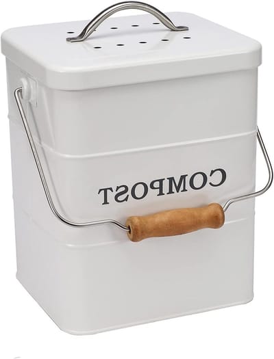 Compostbak voor Keuken met Deksel, 1 Gallon - RVS Afvalemmer met Houtskoolfilter voor Duurzaam Composteren in de Keuken