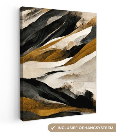Canvas - Muurdecoratie - Foto op canvas - 30x40 cm - Slaapkamer - Verf - Landschap - Bruin - Zwart - Wanddecoratie - Canvas schilderij - Schilderijen - Woonkamer - Canvasdoek