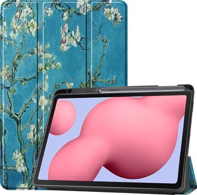 Hoesje Geschikt voor Samsung Galaxy Tab S6 Lite - Dun & Stevig - Trifold Bookcase - Hard Cover Case - Met Uitsparing Geschikt voor S Pen - Hardcover Book - Tablet Hoes - Bloesem