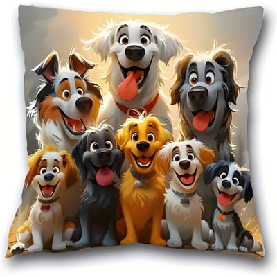Schattige Cartoon Hondenkussenhoes, Leuk Dierlijk Ontwerp voor Kinderen en Huisdierenliefhebbers Zachte Katoenen Kussensloop met Schattige Karakters Stijl 45x45cm