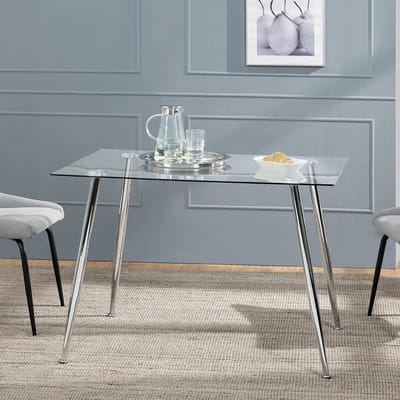 Glazen Eettafel - Keukentafel Woonkamertafel - Samen Eten - Gehard Glas - 75x110x70 cm - Chroom Transparant