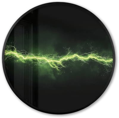 Poster in lijst Rond - Fotolijst 60x60 cm - Posters - Gaming - Elektriciteit - Lijn - Vonken - Groen - Ronde posterlijst zwart - Decoratie - Wanddecoratie woonkamer - Muurdecoratie slaapkamer