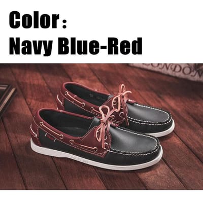 Chaussures bateau décontractées en cuir véritable pour homme et femme, mocassins plats de marque, bleu et blanc, 2022A005 39 black