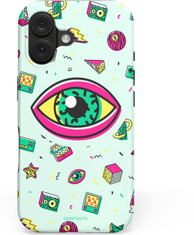 Casetastic hoesje geschikt voor Apple iPhone 16 - MagSafe - Dubbellaagse bescherming - Retro 80s vibes - Fashion Case - Wit Saliegroen Lichtgrijs