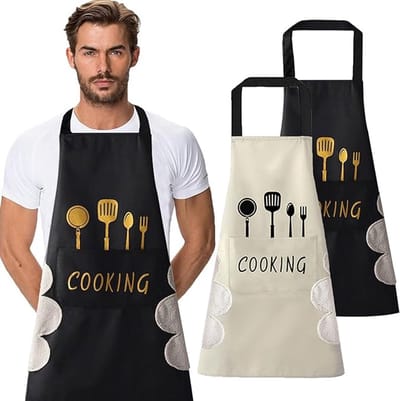 keukenschort- keukenschort dames- Met handdoekzak - Kookschort - Waterdicht en oliebestendig afneembaar schort - Cateringschort - Unisex - Eenvoudig verstelbaar - Pottenbakkersschort - Schildersschort - Catering (Zwart en wit - Twee-pack)