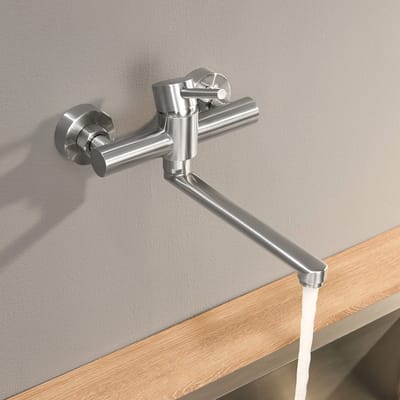 CECIPA max Keukenkraan voor Wandmontage Waterkraan - 360° Draaibaar Wandmontage Waterkraan - Keuken kraan - Muurkraan Keuken - Zilver