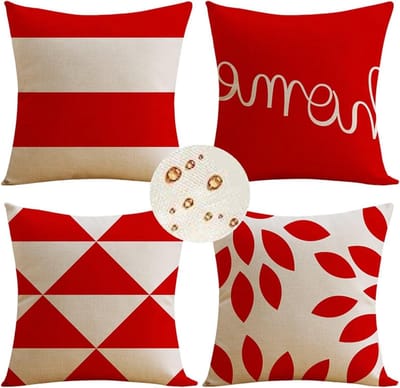 Tuinkussens Set - Buiten Kussenslopen - Terras Decoratie - Waterdicht Linnen Materiaal - 70x70 cm - Rood