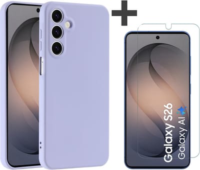 Hoesje geschikt voor Samsung Galaxy S26 hoesje zacht siliconen met gehard glas Screenprotector- Arara backcover - Lila