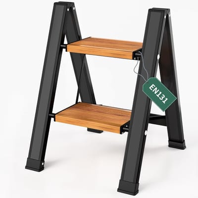 Famanu – Lichtgewicht aluminium vouwladder met 2 treden extra brede antislip pedalen en stabiele basis